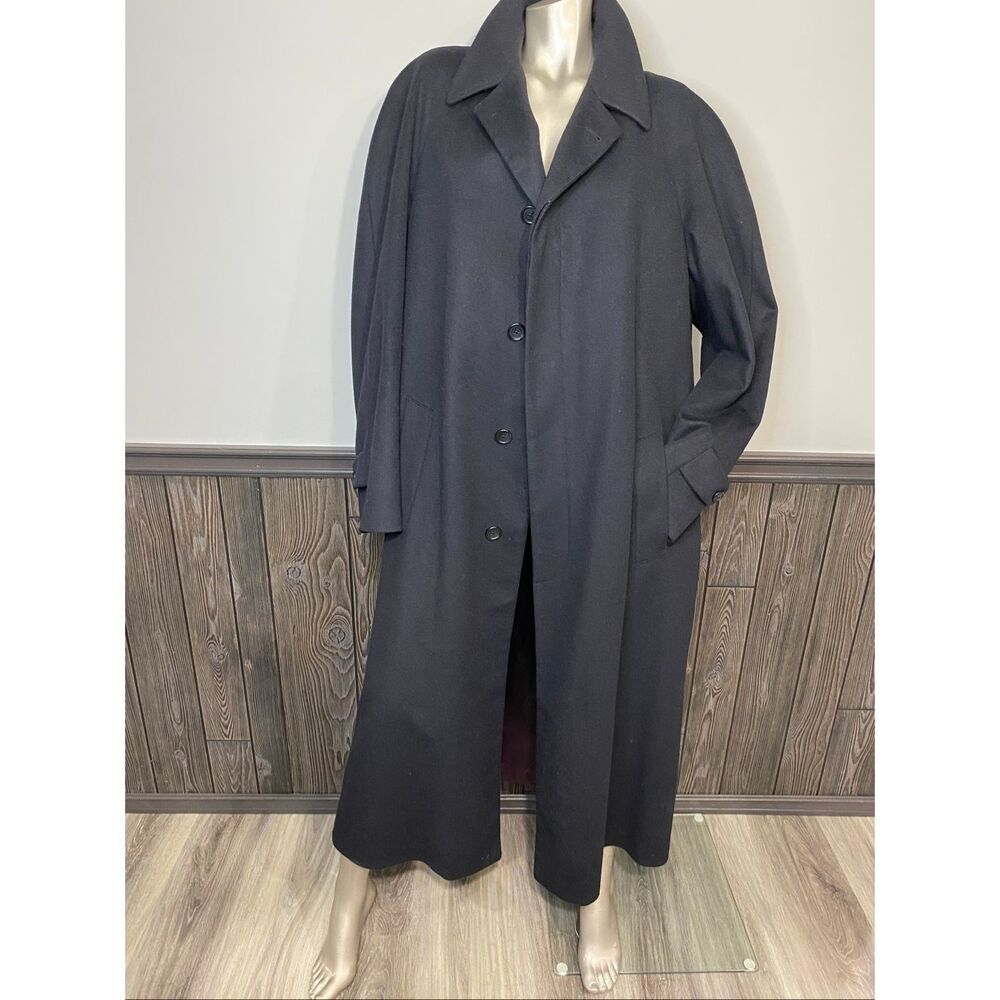 Stollery’s unisex 100% cashmere long dark blue trench coat with burgundy lining. - Picture 2 of 12
